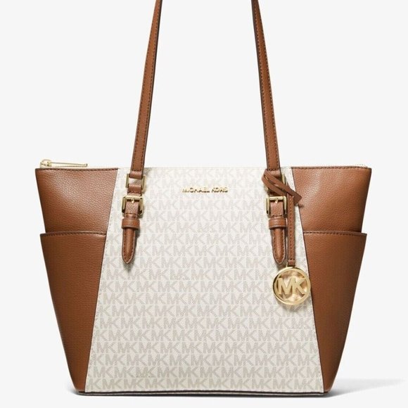 New Michael Kors Charlotte Large Shoulder Tote Signature Coated Canvas Vanilla - Picture 1 of 3